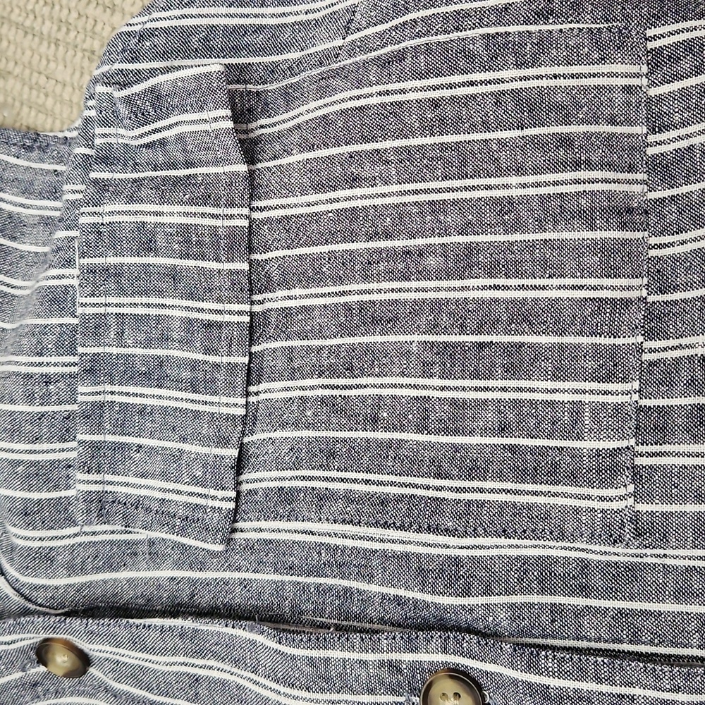 Sharagano Sleeveless Linen Blend Striped Top Size M Button Up High Low - Picture 10 of 13